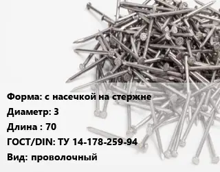 Гвоздь с насечкой на стержне 3х70 ГОСТ: ТУ 14-178-259-94 проволочный